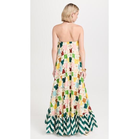 Alemais Everly Strapless Multicolor Quilt Print Whimsical Silk Maxi Gown Size 10 - Picture 2 of 14